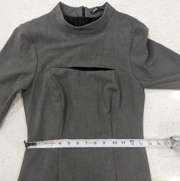 Zara gray front chest cut out Houndstooth sheath mini dress long sleeves size S - Picture 5 of 12